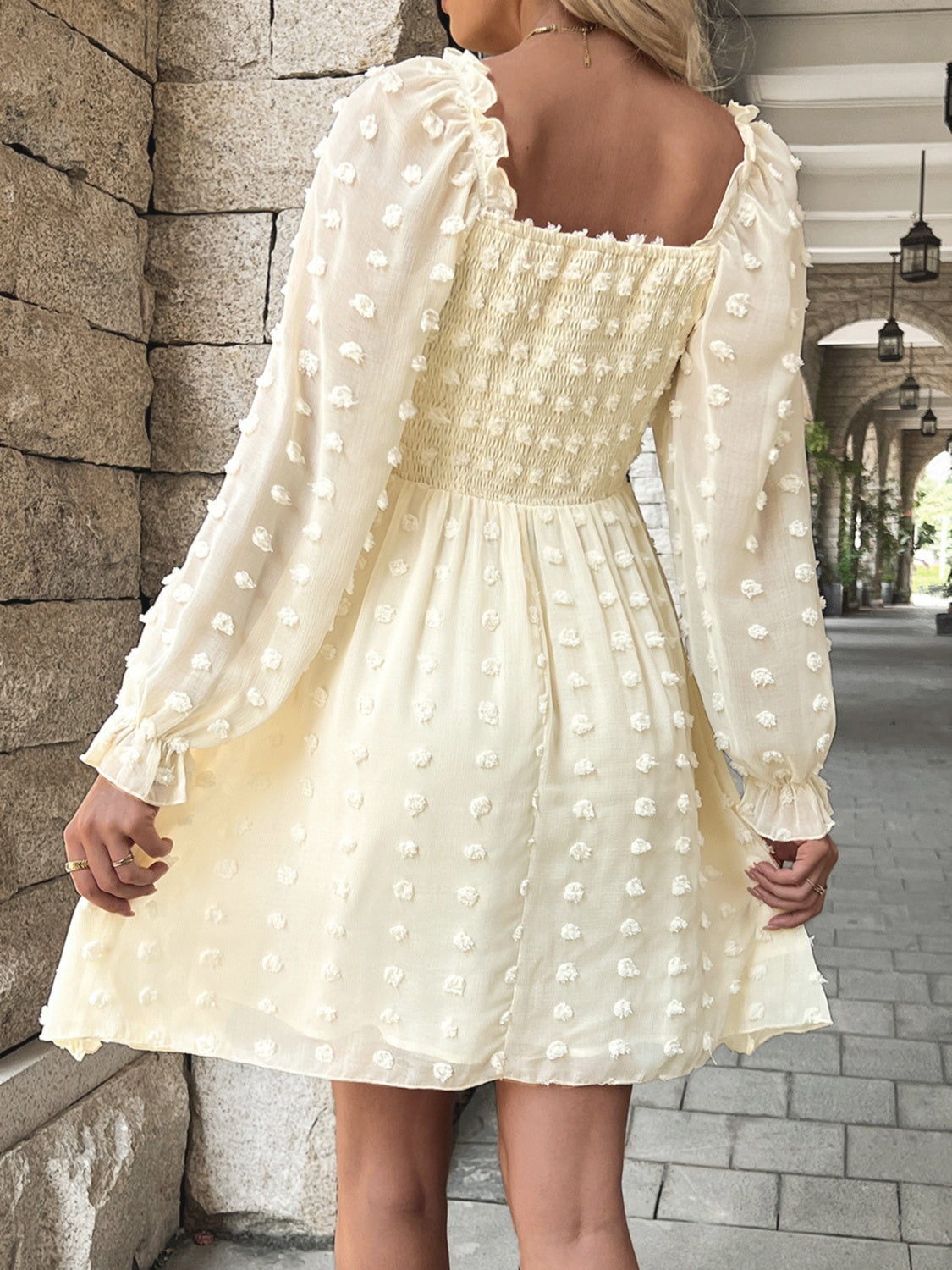 Smocked Flounce Sleeve Dress