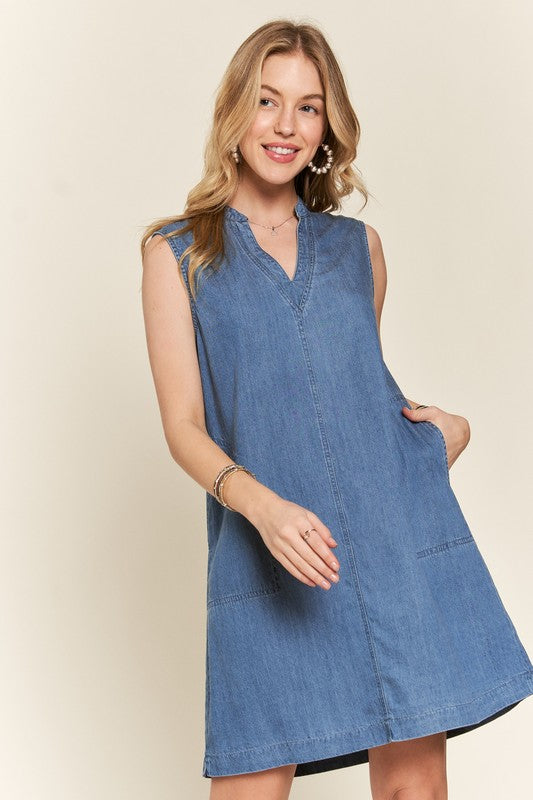 Sleeveless Denim Dress with Pockets